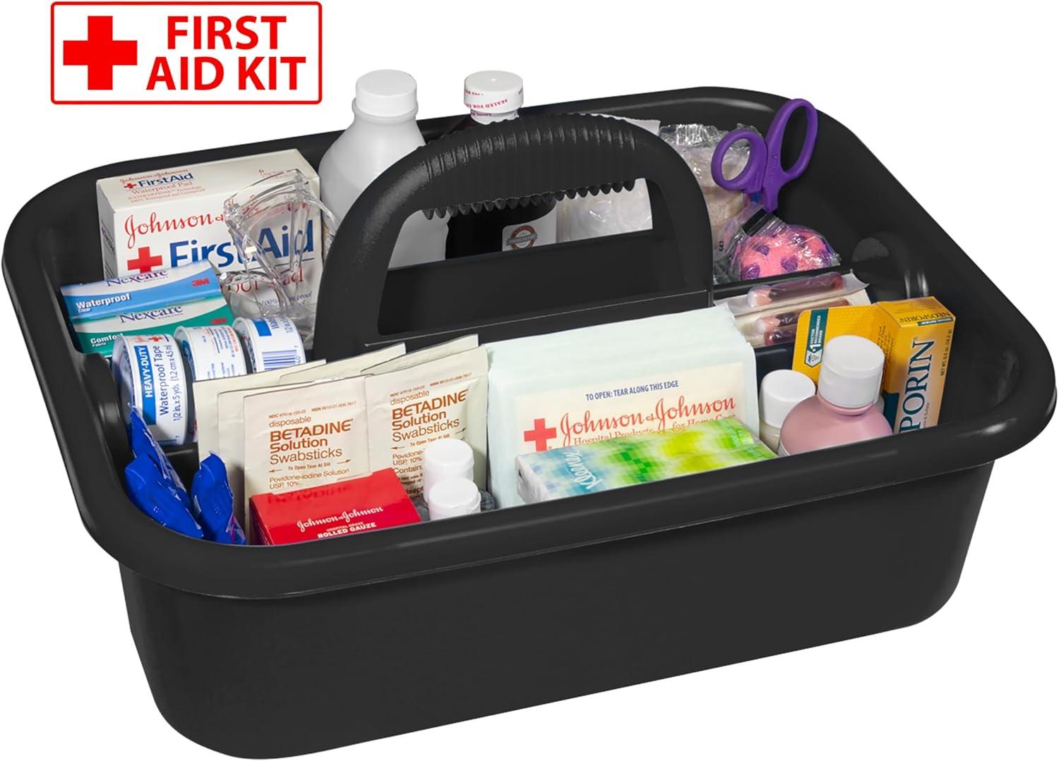 image:imageAkroMils 09185 Plastic Tote Tool amp Supply Cleaning Caddy with Handle 1838Inch x 1378Inch x 9Inch BlackBlack