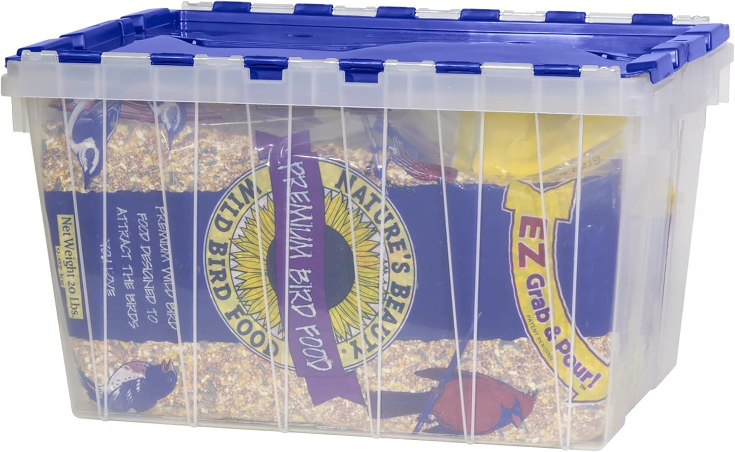 image:imageAkroMils KeepBox 12 Gallon Storage Container Nesting and Stackable Plastic Storage Box with Lid Attached Organizer Tote for Garages Closets and Moving 2112 x 15 x 1212 BlackYellowClearBlue