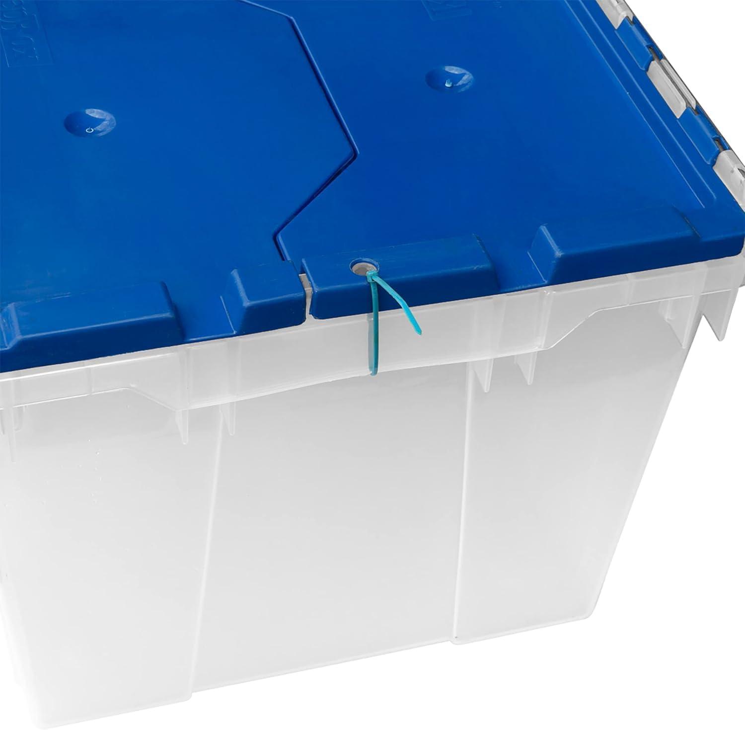 image:imageAkroMils KeepBox 12 Gallon Storage Container Nesting and Stackable Plastic Storage Box with Lid Attached Organizer Tote for Garages Closets and Moving 2112 x 15 x 1212 BlackYellowClearBlue