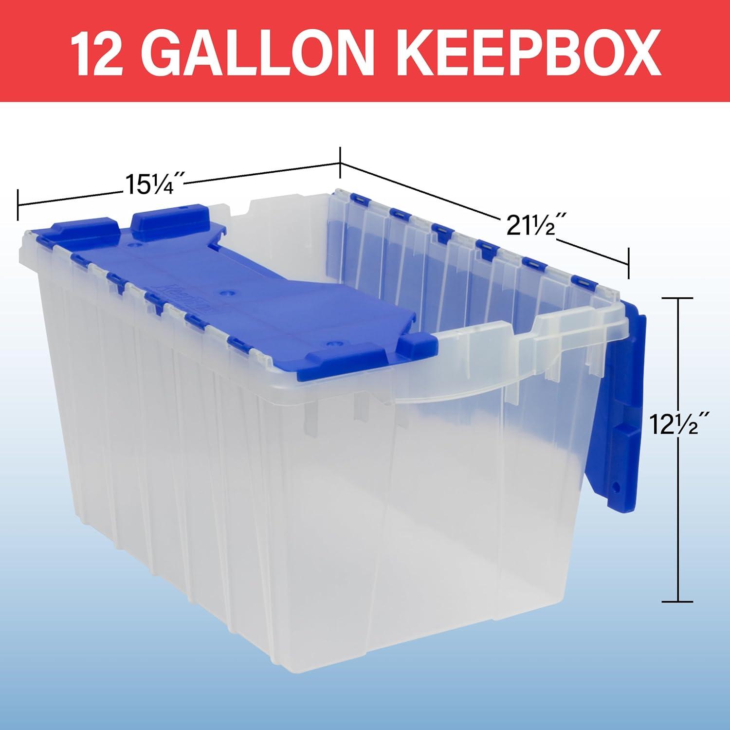 image:imageAkroMils KeepBox 12 Gallon Storage Container Nesting and Stackable Plastic Storage Box with Lid Attached Organizer Tote for Garages Closets and Moving 2112 x 15 x 1212 BlackYellowClearBlue