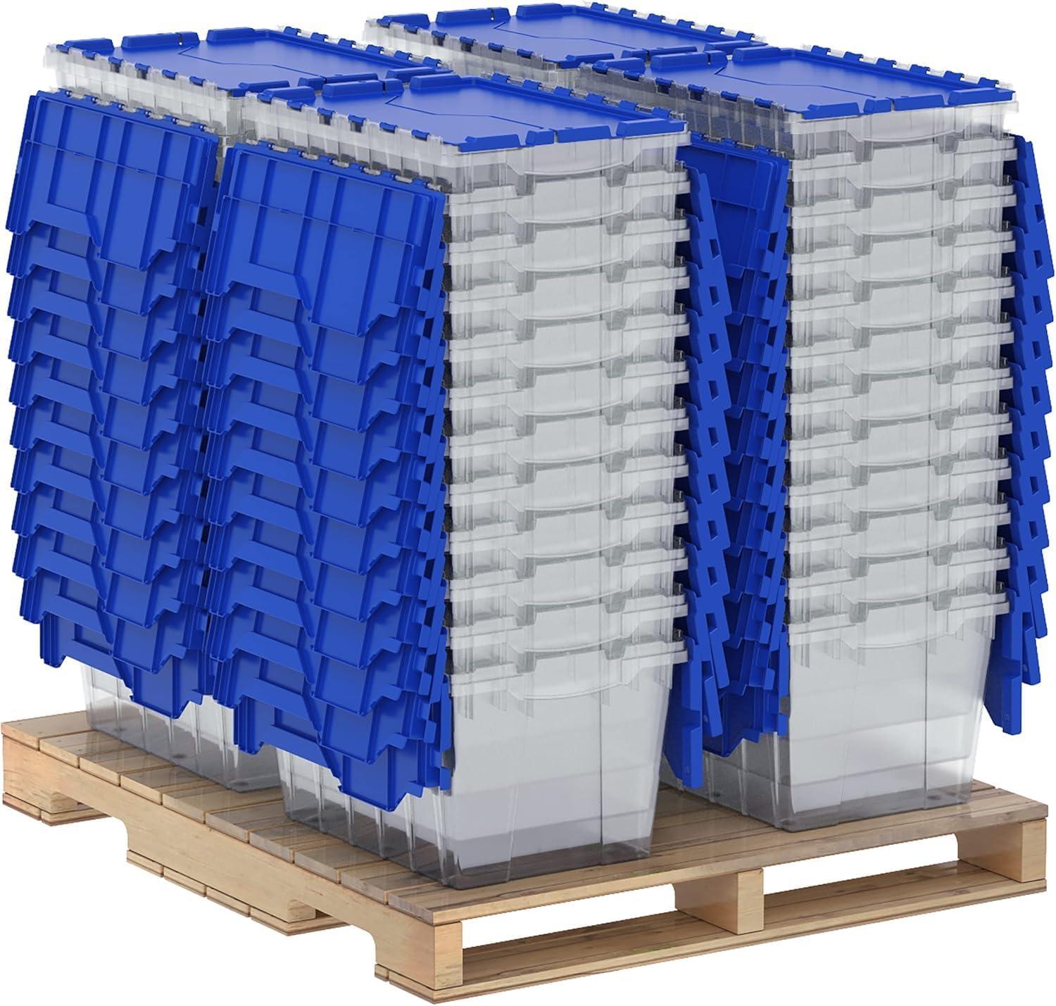 image:imageAkroMils KeepBox 12 Gallon Storage Container Nesting and Stackable Plastic Storage Box with Lid Attached Organizer Tote for Garages Closets and Moving 2112 x 15 x 1212 BlackYellowClearBlue