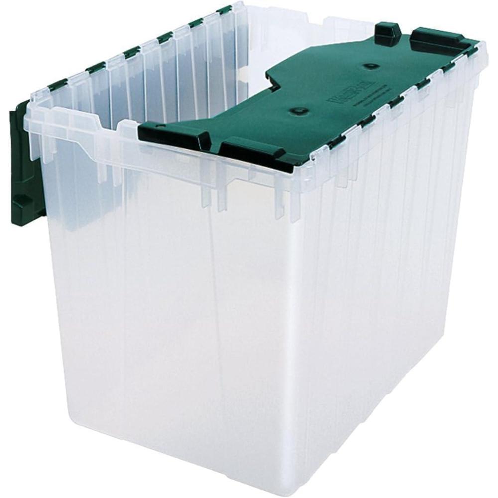 image:imageAkroMils KeepBox 12 Gallon Storage Container Nesting and Stackable Plastic Storage Box with Lid Attached Organizer Tote for Garages Closets and Moving 2112 x 15 x 1212 BlackYellowClearGreen