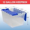 Akro-Mils KeepBox 12 Gallon Storage Container, Nesting and Stackable Plastic Storage Box with Lid Attached, Organizer Tote for Garages, Closets, and Moving, 21-1/2″ x 15″ x 12-1/2″, Black/Yellow(Clear/Blue)