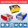 Akro-Mils KeepBox 12 Gallon Storage Container, Nesting and Stackable Plastic Storage Box with Lid Attached, Organizer Tote for Garages, Closets, and Moving, 21-1/2″ x 15″ x 12-1/2″, Black/Yellow(Clear/Red)