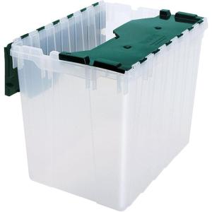 Akro-Mils KeepBox 12 Gallon Storage Container, Nesting and Stackable Plastic Storage Box with Lid Attached, Organizer Tote for Garages, Closets, and Moving, 21-1/2″ x 15″ x 12-1/2″, Black/Yellow(Clear/Green)