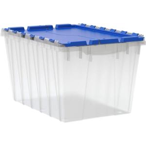 Akro-Mils KeepBox 12 Gallon Storage Container, Nesting and Stackable Plastic Storage Box with Lid Attached, Organizer Tote for Garages, Closets, and Moving, 21-1/2″ x 15″ x 12-1/2″, Black/Yellow(Clear/Blue)