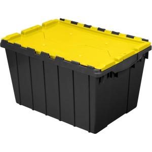 Akro-Mils KeepBox 12 Gallon Storage Container, Nesting and Stackable Plastic Storage Box with Lid Attached, Organizer Tote for Garages, Closets, and Moving, 21-1/2″ x 15″ x 12-1/2″, Black/Yellow(Black/Yellow)