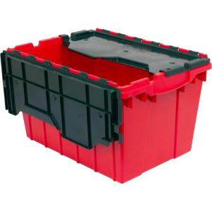 Akro-Mils KeepBox 12 Gallon Storage Container, Nesting and Stackable Plastic Storage Box with Lid Attached, Organizer Tote for Garages, Closets, and Moving, 21-1/2″ x 15″ x 12-1/2″, Black/Yellow(Red/Green)