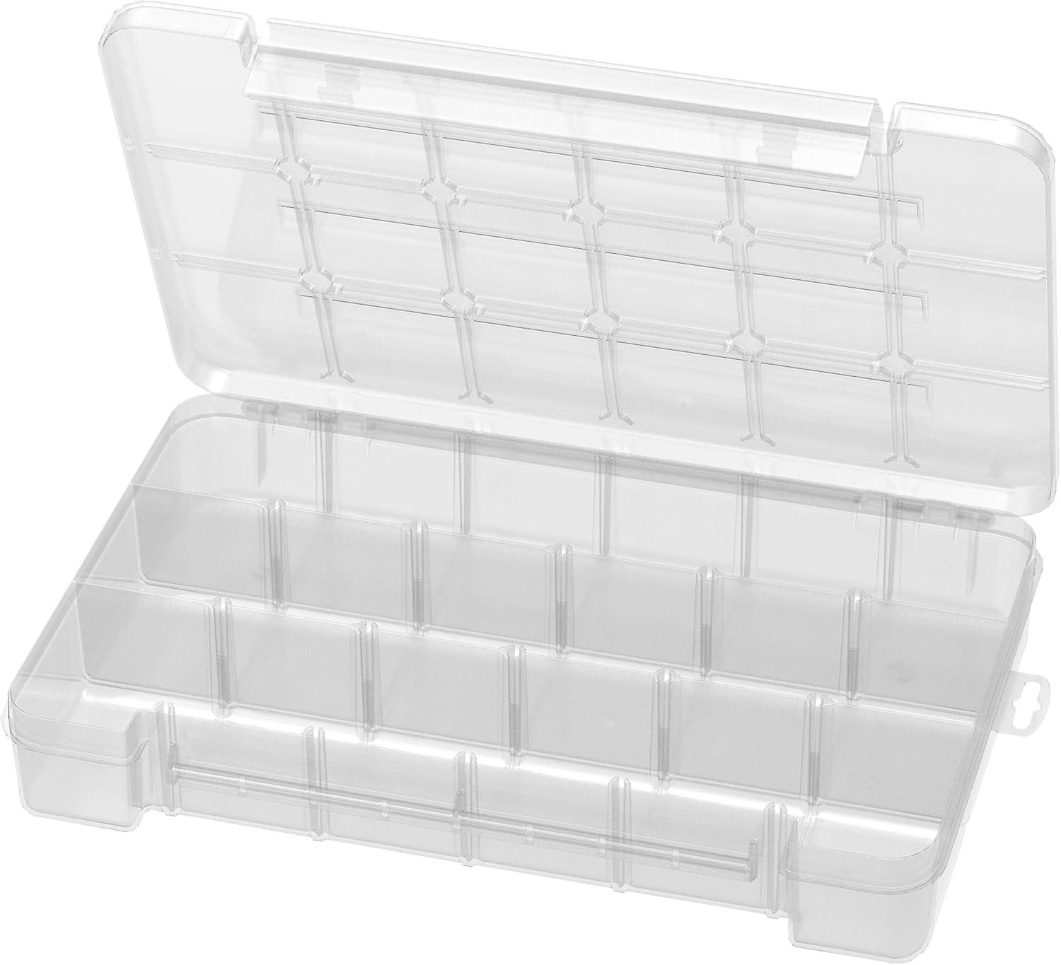 image:imageAkroMils 05905 Plastic Portable Parts Storage Case for Hardware and Crafts with Hinged Lid and 5 Adjustable Dividers 1438Inch x 912Inch x 212Inch Large ClearLarge