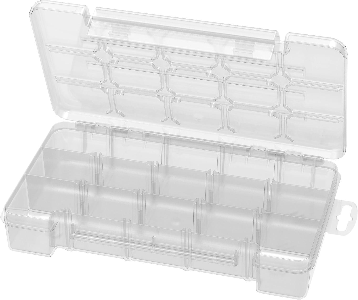 image:imageAkroMils 05905 Plastic Portable Parts Storage Case for Hardware and Crafts with Hinged Lid and 5 Adjustable Dividers 1438Inch x 912Inch x 212Inch Large ClearSmall