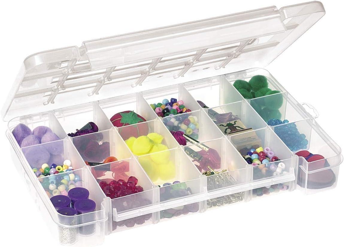 image:imageAkroMils 05905 Plastic Portable Parts Storage Case for Hardware and Crafts with Hinged Lid and 5 Adjustable Dividers 1438Inch x 912Inch x 212Inch Large ClearLarge