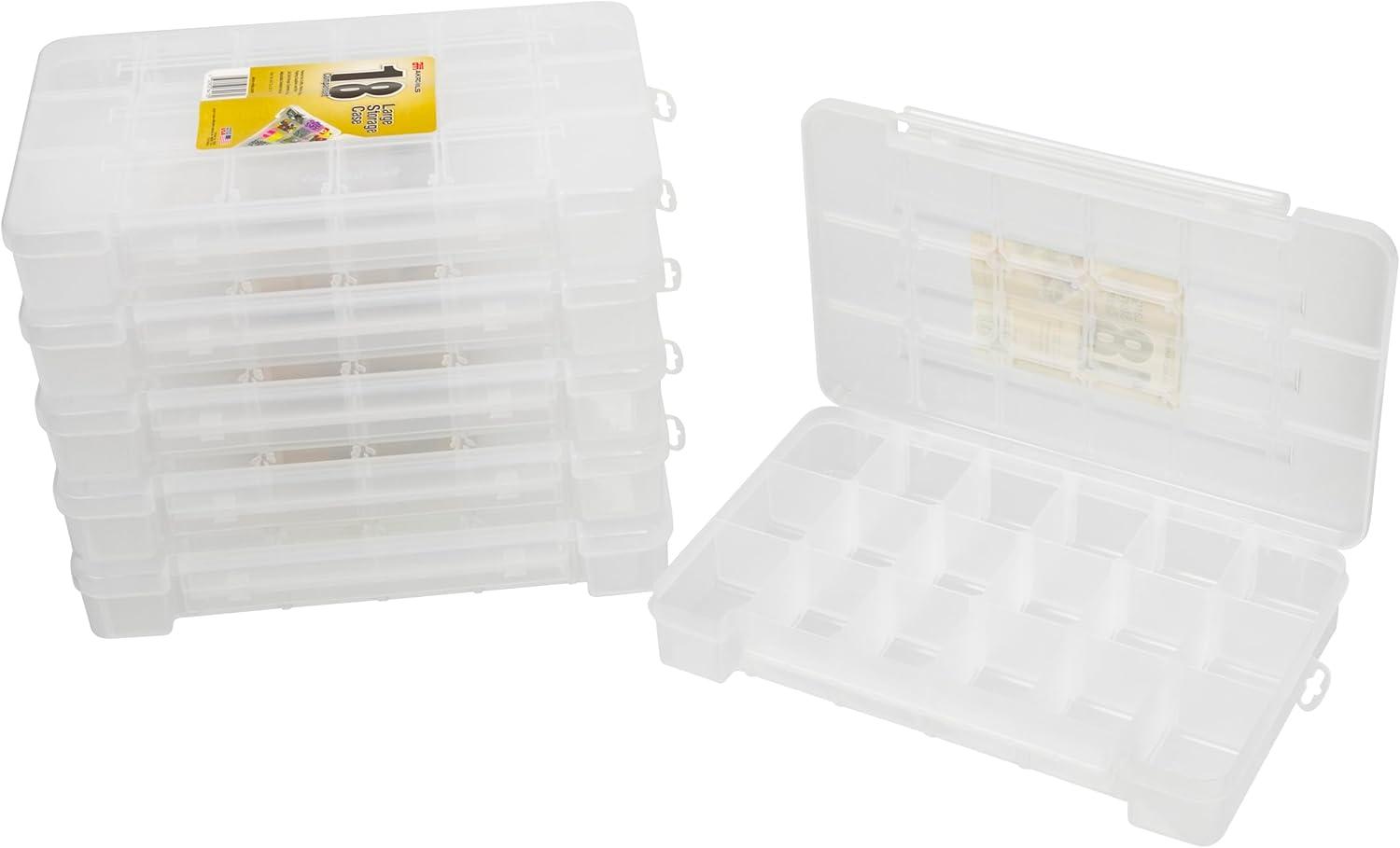 image:imageAkroMils 05905 Plastic Portable Parts Storage Case for Hardware and Crafts with Hinged Lid and 5 Adjustable Dividers 1438Inch x 912Inch x 212Inch Large ClearLarge