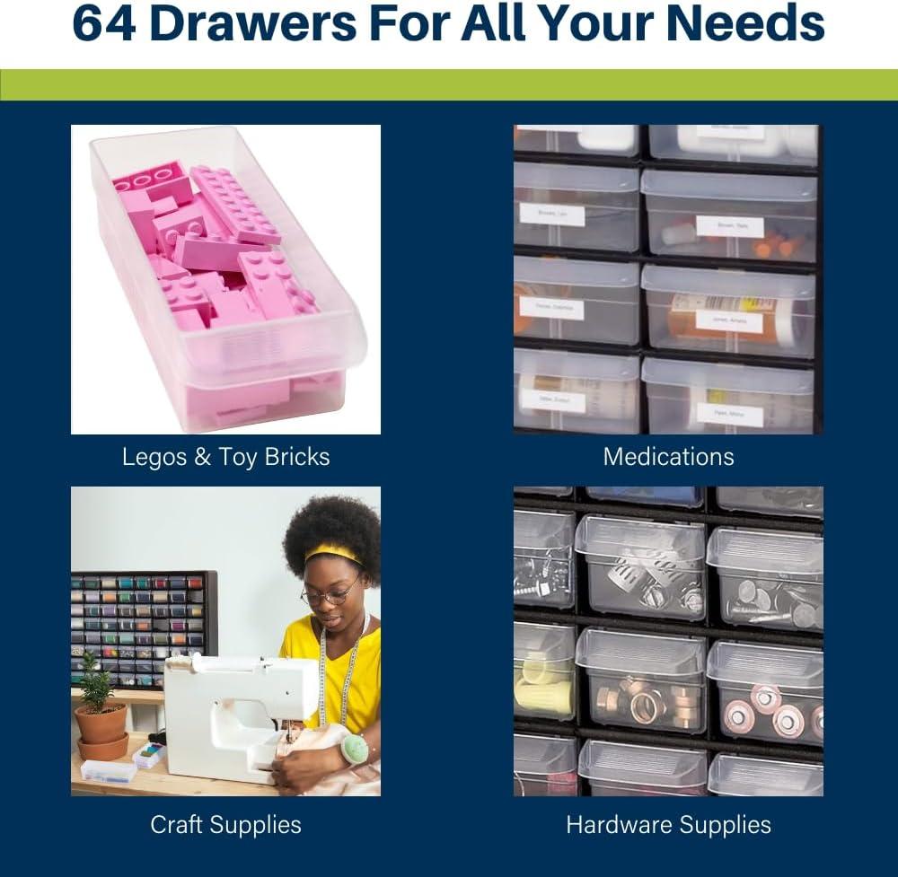 image:imageAkroMils 44Drawer Plastic Drawer Storage Cabinet for Garage Organization Bead Organizer Building Bricks Storage Teacher Toolbox Makeup Organizer 20 W x 6 D x 16 H 10144 BlackBlack