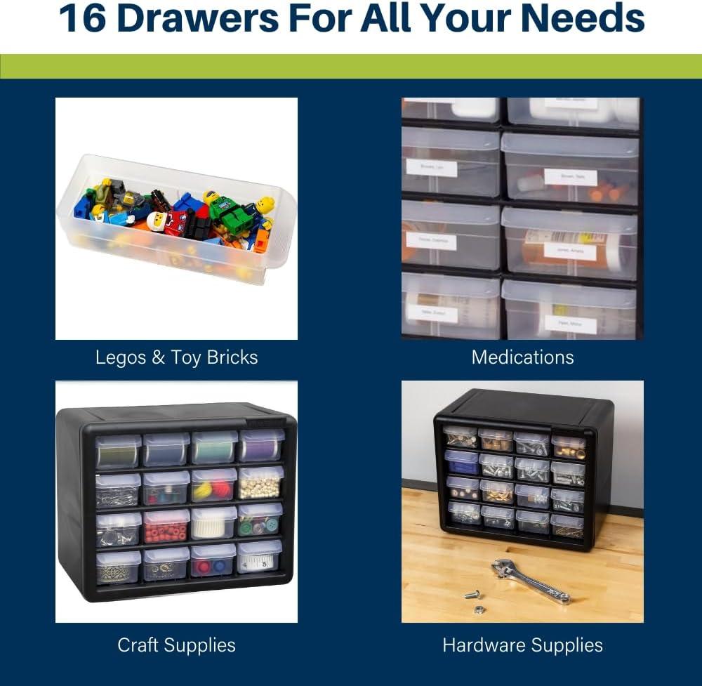 image:imageAkroMils 44Drawer Plastic Drawer Storage Cabinet for Garage Organization Bead Organizer Building Bricks Storage Teacher Toolbox Makeup Organizer 20 W x 6 D x 16 H 10144 BlackBlack