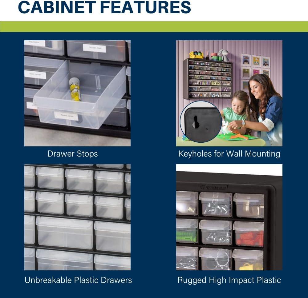 image:imageAkroMils 44Drawer Plastic Drawer Storage Cabinet for Garage Organization Bead Organizer Building Bricks Storage Teacher Toolbox Makeup Organizer 20 W x 6 D x 16 H 10144 BlackBlack