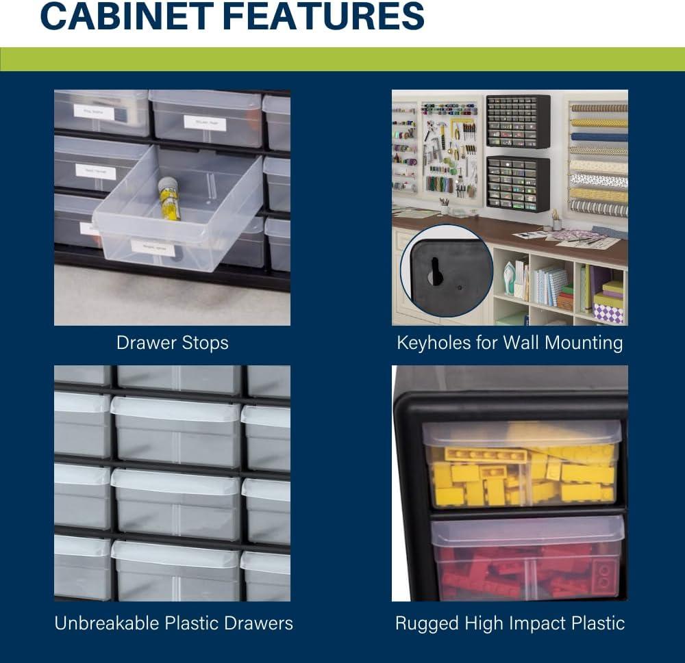 image:imageAkroMils 44Drawer Plastic Drawer Storage Cabinet for Garage Organization Bead Organizer Building Bricks Storage Teacher Toolbox Makeup Organizer 20 W x 6 D x 16 H 10144 BlackBlack