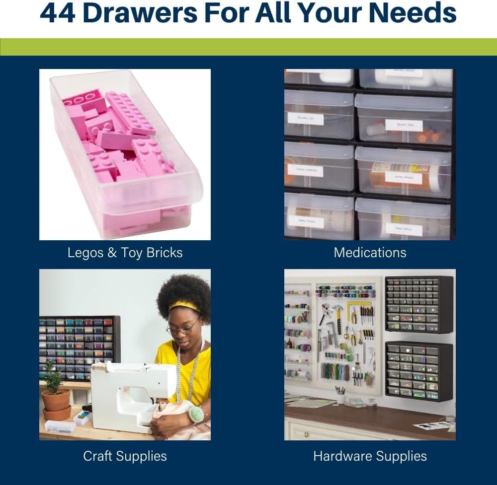 image:imageAkroMils 44Drawer Plastic Drawer Storage Cabinet for Garage Organization Bead Organizer Building Bricks Storage Teacher Toolbox Makeup Organizer 20 W x 6 D x 16 H 10144 BlackBlack