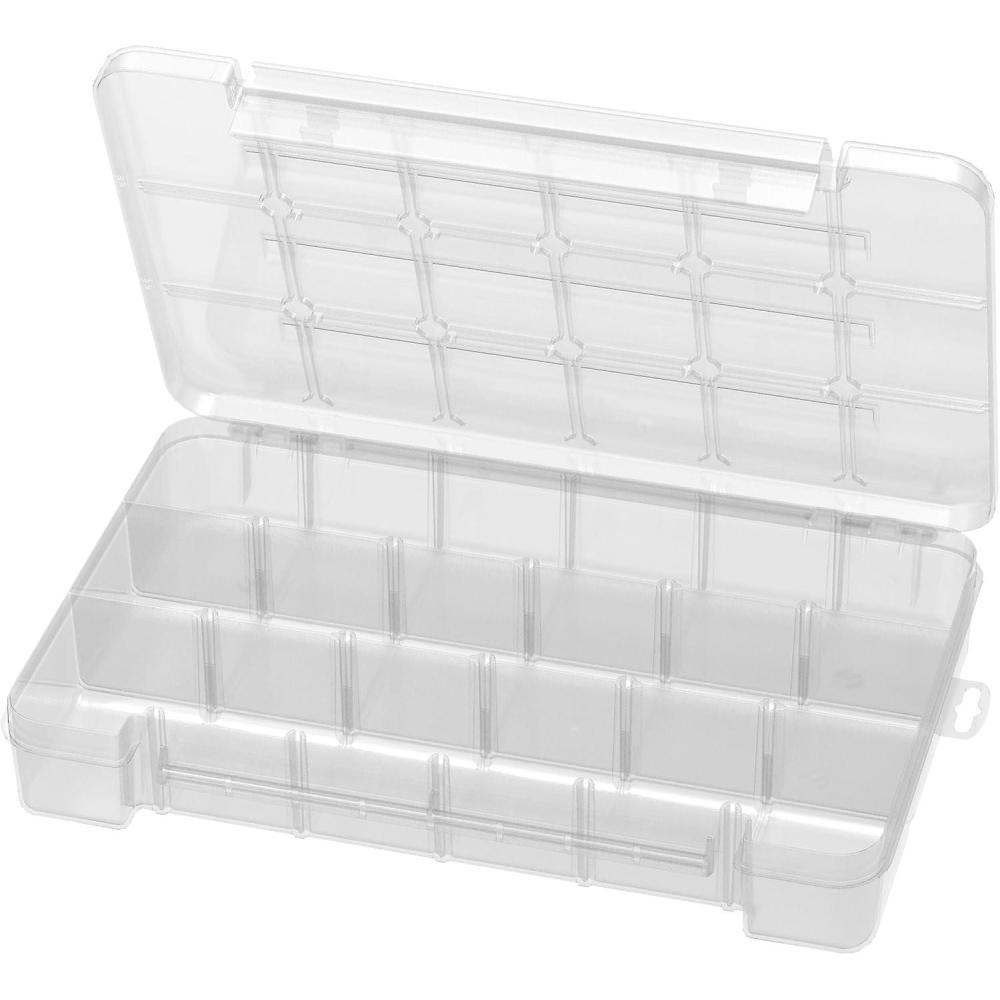 image:imageAkroMils 05905 Plastic Portable Parts Storage Case for Hardware and Crafts with Hinged Lid and 5 Adjustable Dividers 1438Inch x 912Inch x 212Inch Large ClearLarge