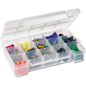 Akro-Mils 05905 Plastic Portable Parts Storage Case for Hardware and Crafts with Hinged Lid and 5 Adjustable Dividers, (14-3/8-Inch x 9-1/2-Inch x 2-1/2-Inch), Large, Clear(Medium)