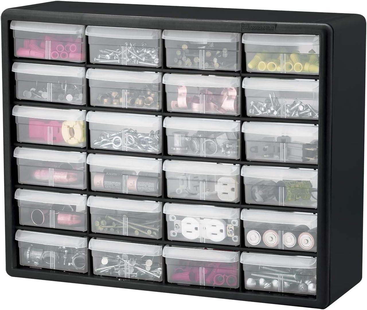 image:imageAkroMils 24Drawer Plastic Drawer Storage Cabinet for Garage Organization Bead Organizer Building Bricks Storage Teacher Toolbox Makeup Organizer 20 W x 6 D x 16 H 10724 Black24 Drawer