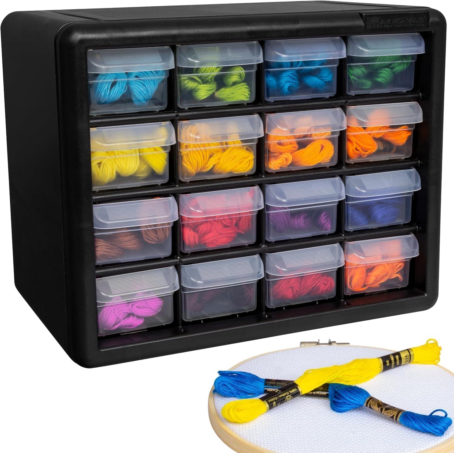 image:imageAkroMils 24Drawer Plastic Drawer Storage Cabinet for Garage Organization Bead Organizer Building Bricks Storage Teacher Toolbox Makeup Organizer 20 W x 6 D x 16 H 10724 Black16 Drawer