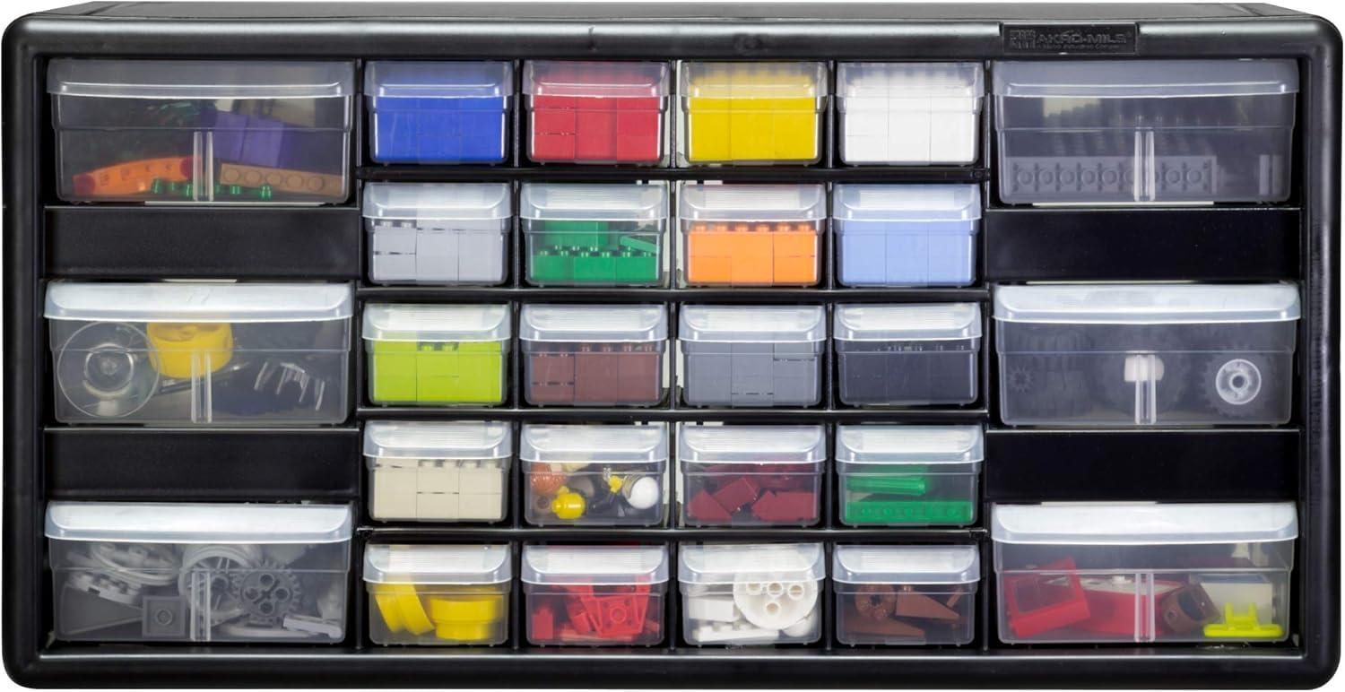 image:imageAkroMils 64Drawer Plastic Drawer Storage Cabinet for Garage Organization Bead Organizer Building Bricks Storage Teacher Toolbox Makeup Organizer 20 W x 6 D x 16 H 10764 Black26Drawer