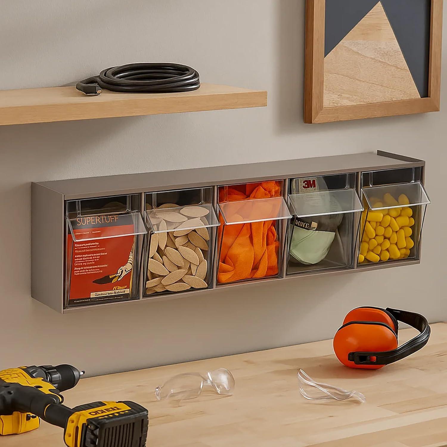 image:imageAkroMils TiltView Plastic Storage Cabinet with 4 Tilt Out Bins Horizontal Plastic Parts Organizer Teacher Toolbox and Office Supply Organizer 2358 W x 8316 H x 634 D StoneMocha Raspberry