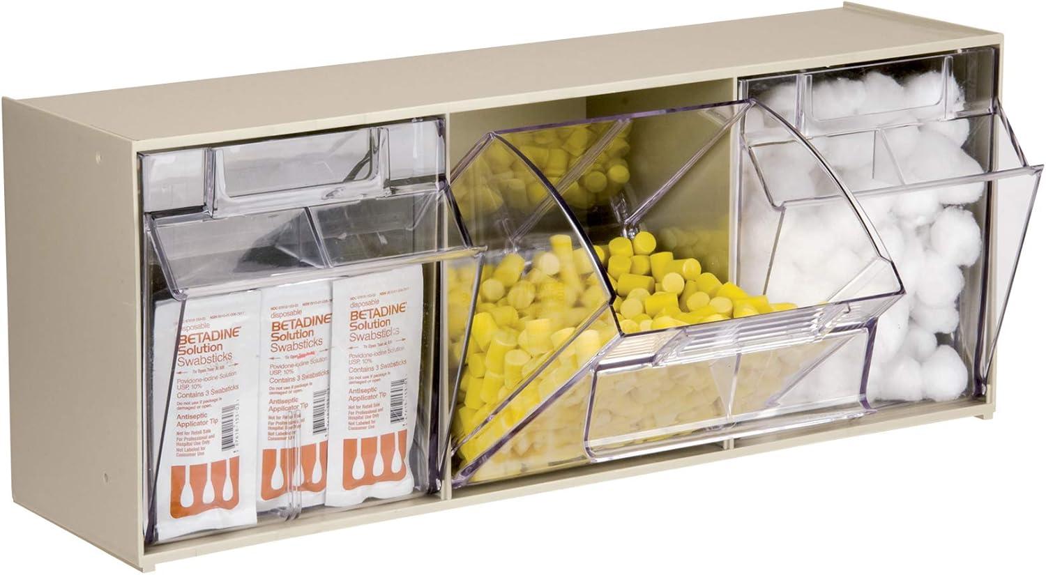 image:imageAkroMils TiltView Plastic Storage Cabinet with 4 Tilt Out Bins Horizontal Plastic Parts Organizer Teacher Toolbox and Office Supply Organizer 2358 W x 8316 H x 634 D StoneStone
