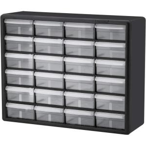 Akro-Mils 24-Drawer Plastic Drawer Storage Cabinet for Garage Organization, Bead Organizer, Building Bricks Storage, Teacher Toolbox, Makeup Organizer, 20″ W x 6″ D x 16″ H, 10724 Black(24 Drawer)