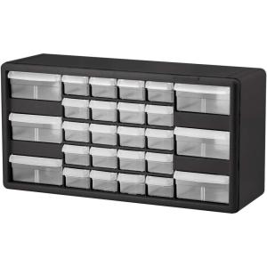 Akro-Mils 64-Drawer Plastic Drawer Storage Cabinet for Garage Organization, Bead Organizer, Building Bricks Storage, Teacher Toolbox, Makeup Organizer, 20″ W x 6″ D x 16″ H, 10764 Black(26-Drawer)