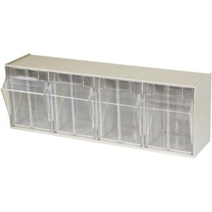 Akro-Mils TiltView Plastic Storage Cabinet with 4 Tilt Out Bins, Horizontal Plastic Parts Organizer, Teacher Toolbox, and Office Supply Organizer, 23-5/8″ W x 8-3/16″ H x 6-3/4″ D, Stone(Stone)