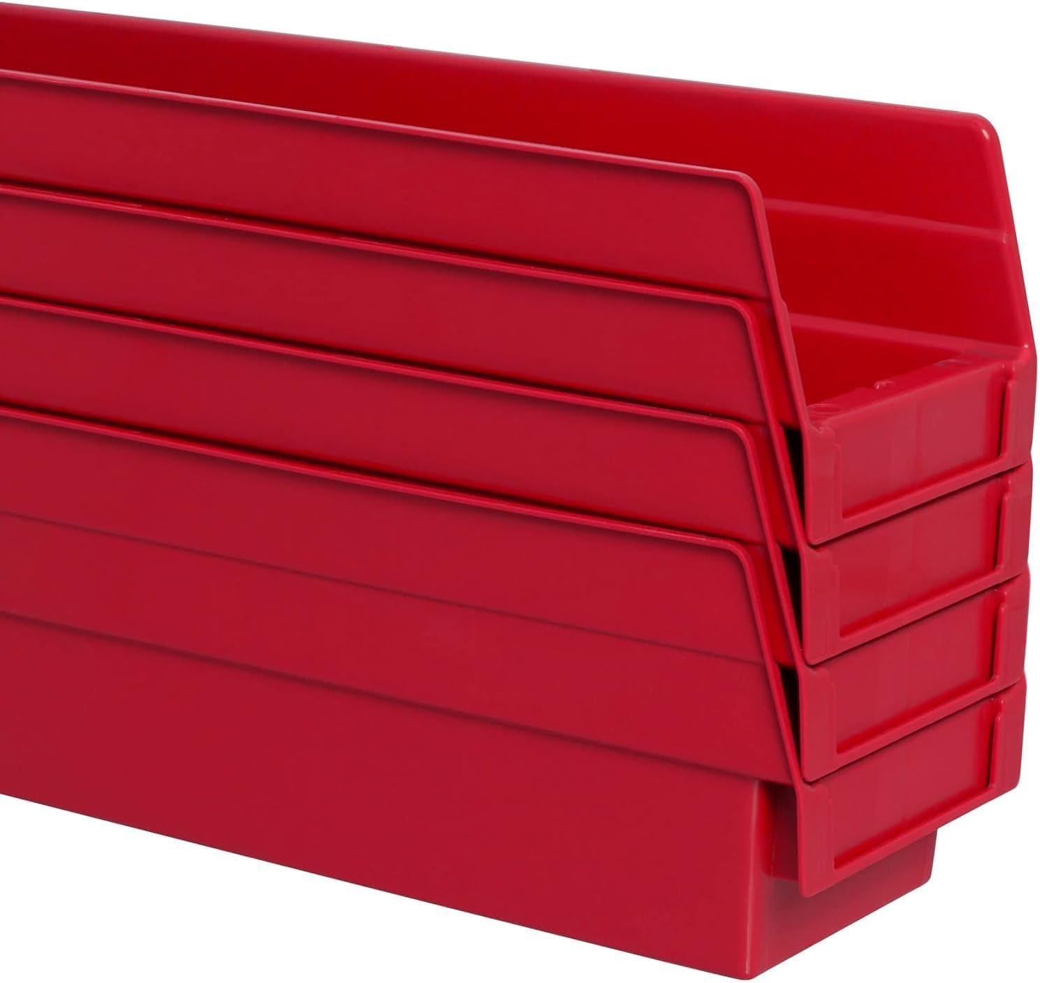 image:imageAkroMils 30120 Plastic Shelf Bins Heavy Duty Storage Bins for Garage Closet and Drawer Organization 12 x 4 x 4 Blue 24PackRed