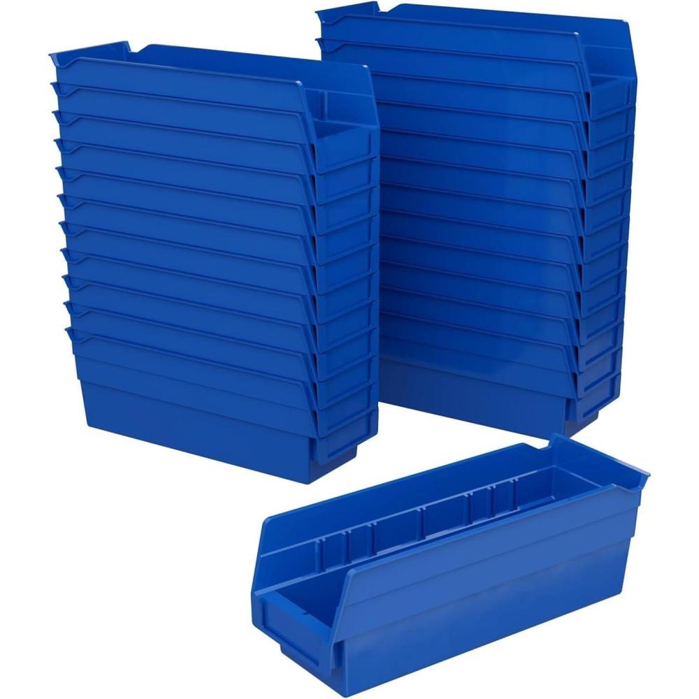 image:imageAkroMils 30120 Plastic Shelf Bins Heavy Duty Storage Bins for Garage Closet and Drawer Organization 12 x 4 x 4 Blue 24PackBlue