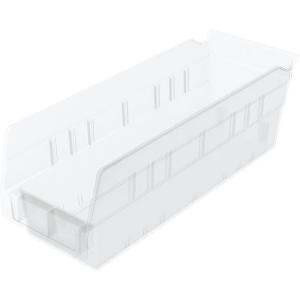 Akro-Mils 30120 Plastic Shelf Bins, Heavy Duty Storage Bins for Garage, Closet, and Drawer Organization, 12″ x 4″ x 4″, Blue, 24-Pack(Clear)