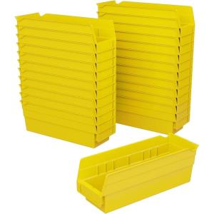 Akro-Mils 30120 Plastic Shelf Bins, Heavy Duty Storage Bins for Garage, Closet, and Drawer Organization, 12″ x 4″ x 4″, Blue, 24-Pack(Yellow)