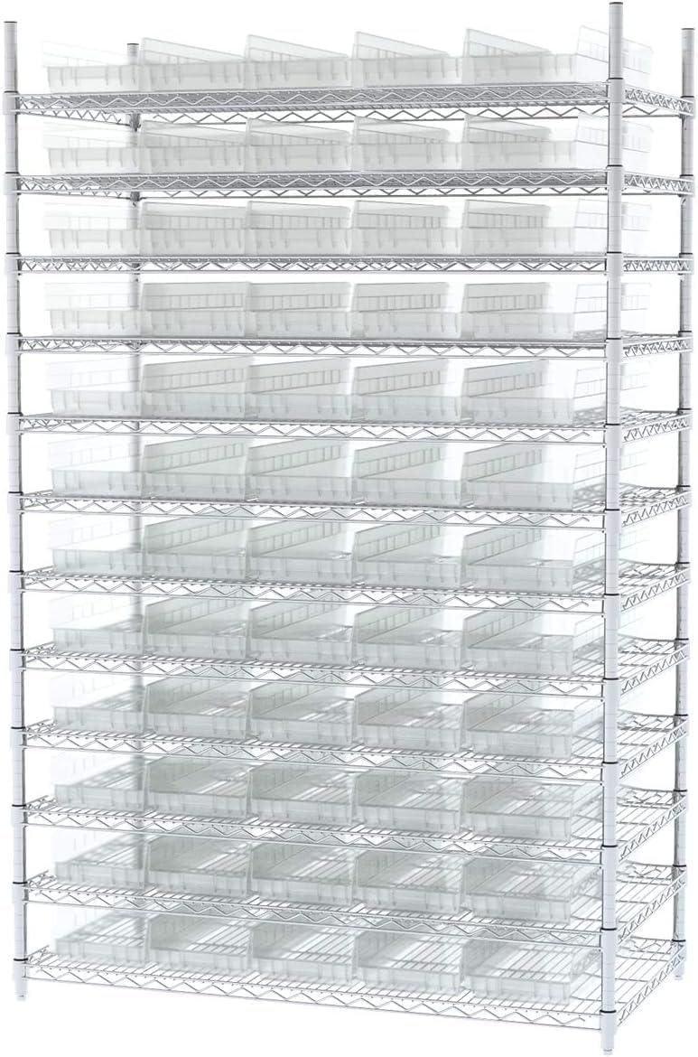 image:imageAkroMils 30184 Plastic Shelf Bins Heavy Duty Storage Bins for Garage Closet and Drawer Organization 24 x 8 x 4 Yellow 6PackClear