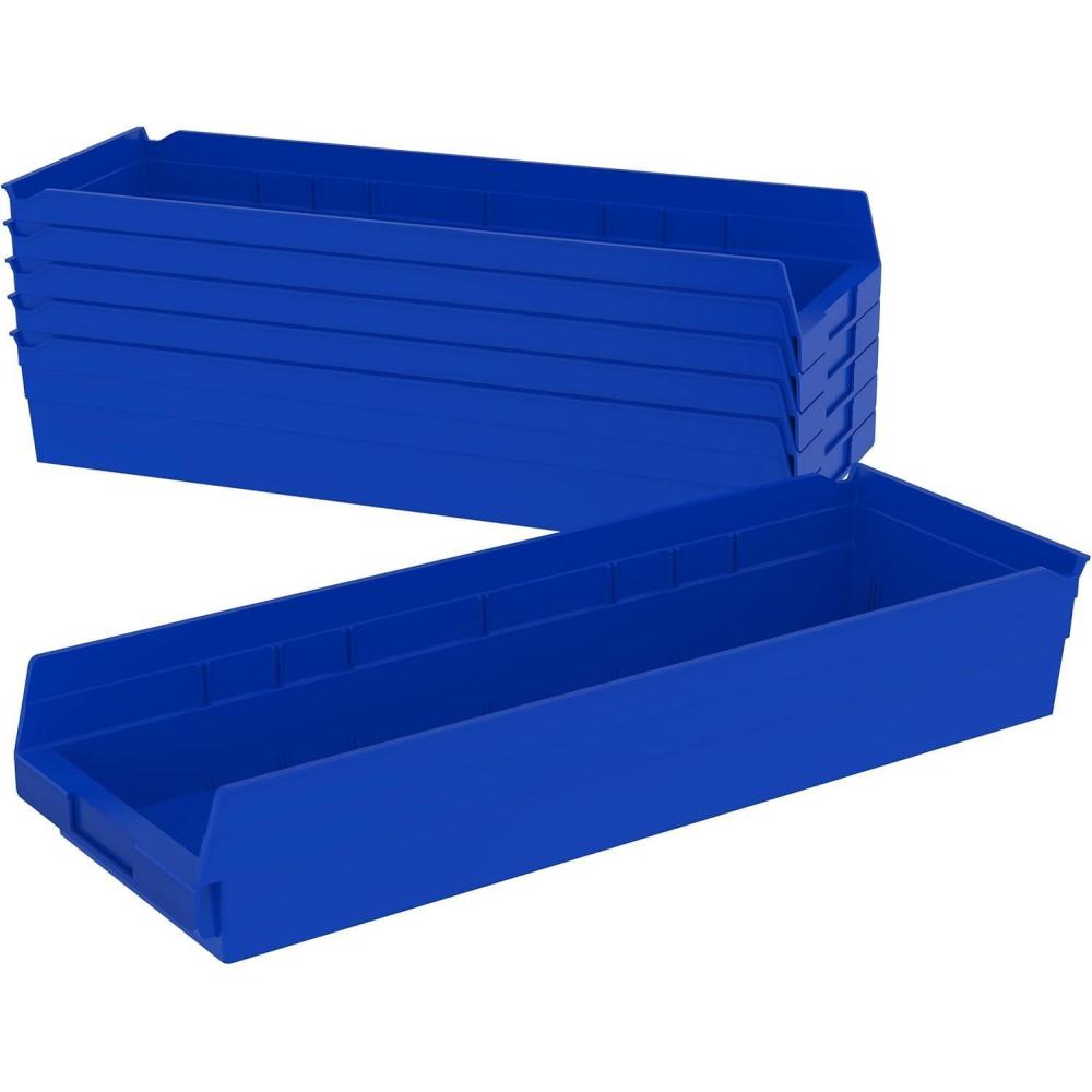 image:imageAkroMils 30184 Plastic Shelf Bins Heavy Duty Storage Bins for Garage Closet and Drawer Organization 24 x 8 x 4 Yellow 6PackBlue