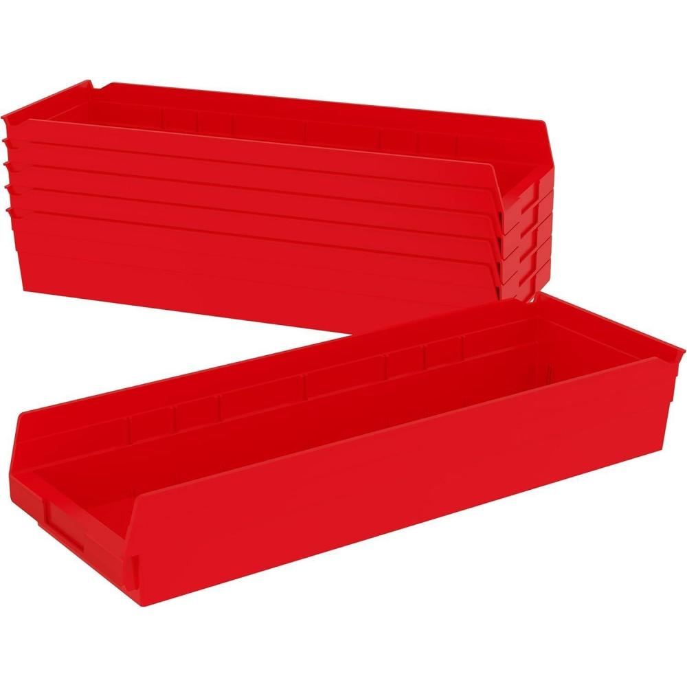 image:imageAkroMils 30184 Plastic Shelf Bins Heavy Duty Storage Bins for Garage Closet and Drawer Organization 24 x 8 x 4 Yellow 6PackRed