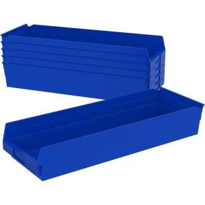 Akro-Mils 30184 Plastic Shelf Bins, Heavy Duty Storage Bins for Garage, Closet, and Drawer Organization, 24″ x 8″ x 4″, Yellow, 6-Pack(Blue)