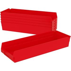Akro-Mils 30184 Plastic Shelf Bins, Heavy Duty Storage Bins for Garage, Closet, and Drawer Organization, 24″ x 8″ x 4″, Yellow, 6-Pack(Red)