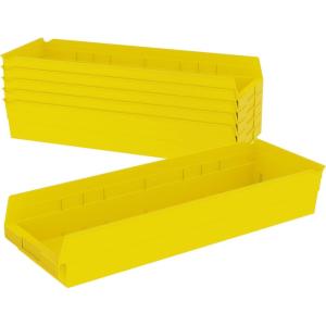 Akro-Mils 30184 Plastic Shelf Bins, Heavy Duty Storage Bins for Garage, Closet, and Drawer Organization, 24″ x 8″ x 4″, Yellow, 6-Pack(Yellow)