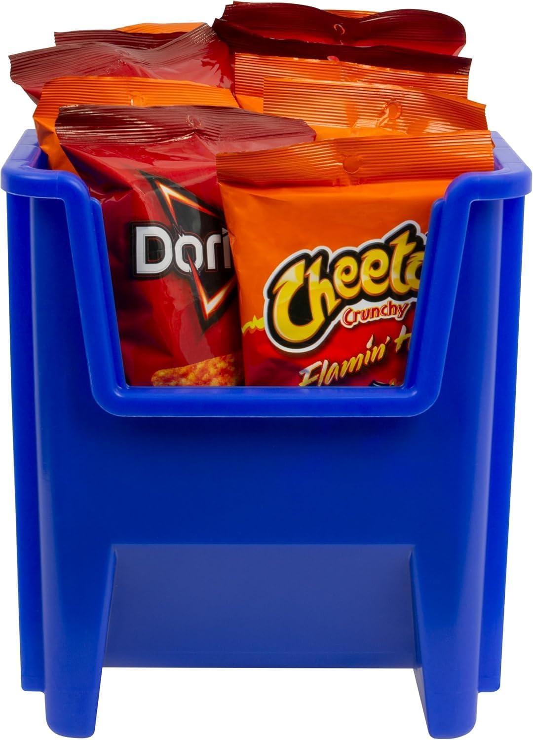image:imageAkroMils 13014 StakNStore Heavy Duty Stackable Open Front Plastic Storage Container Bin 1712Inch x 11Inch x 1212Inch Clear 4PackBlue