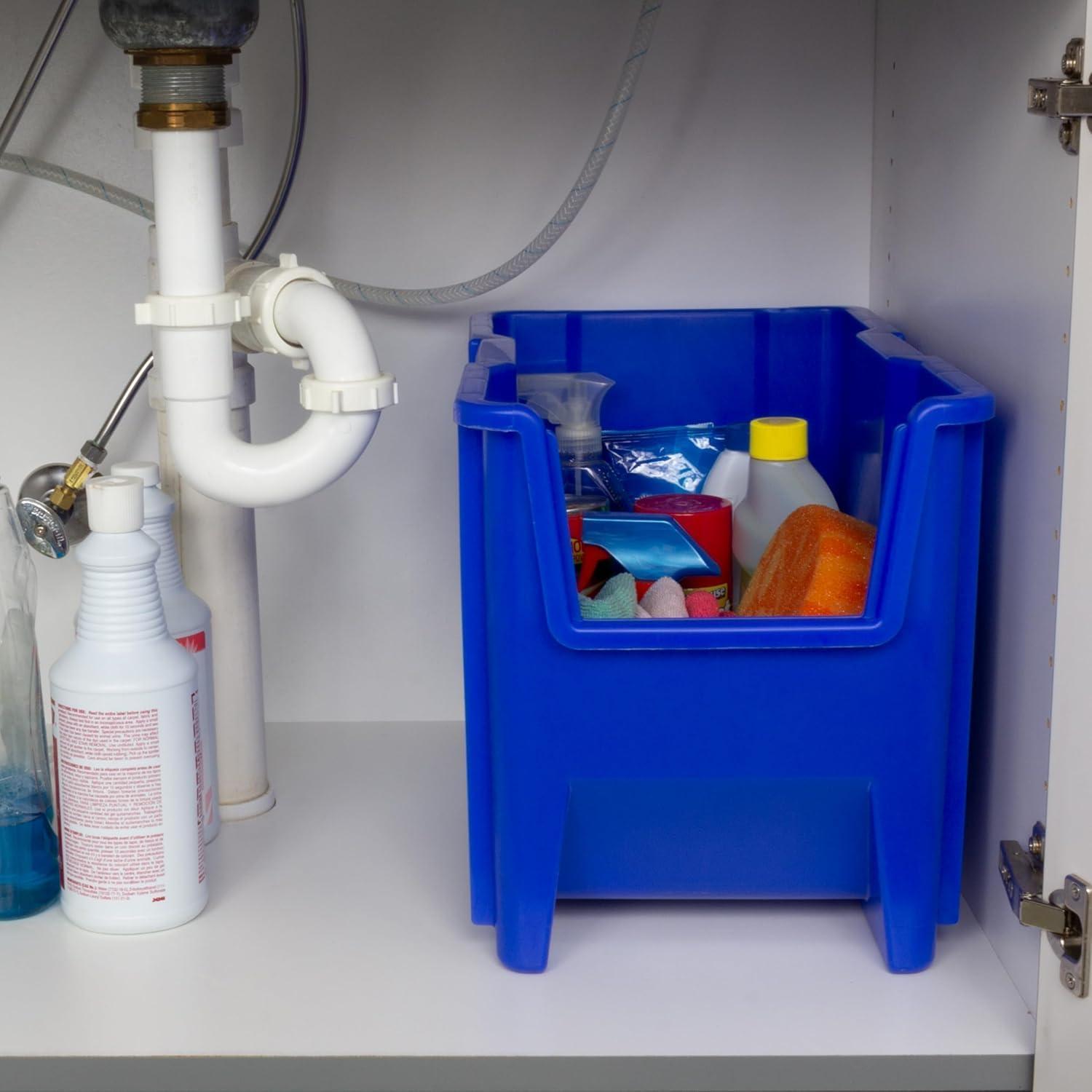 image:imageAkroMils 13014 StakNStore Heavy Duty Stackable Open Front Plastic Storage Container Bin 1712Inch x 11Inch x 1212Inch Clear 4PackBlue