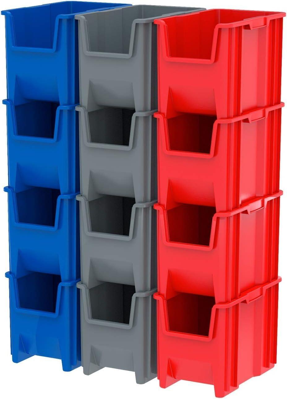 image:imageAkroMils 13014 StakNStore Heavy Duty Stackable Open Front Plastic Storage Container Bin 1712Inch x 11Inch x 1212Inch Clear 4PackGrey