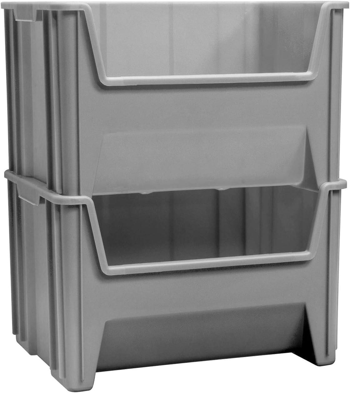 image:imageAkroMils 13014 StakNStore Heavy Duty Stackable Open Front Plastic Storage Container Bin 1712Inch x 11Inch x 1212Inch Clear 4PackGrey