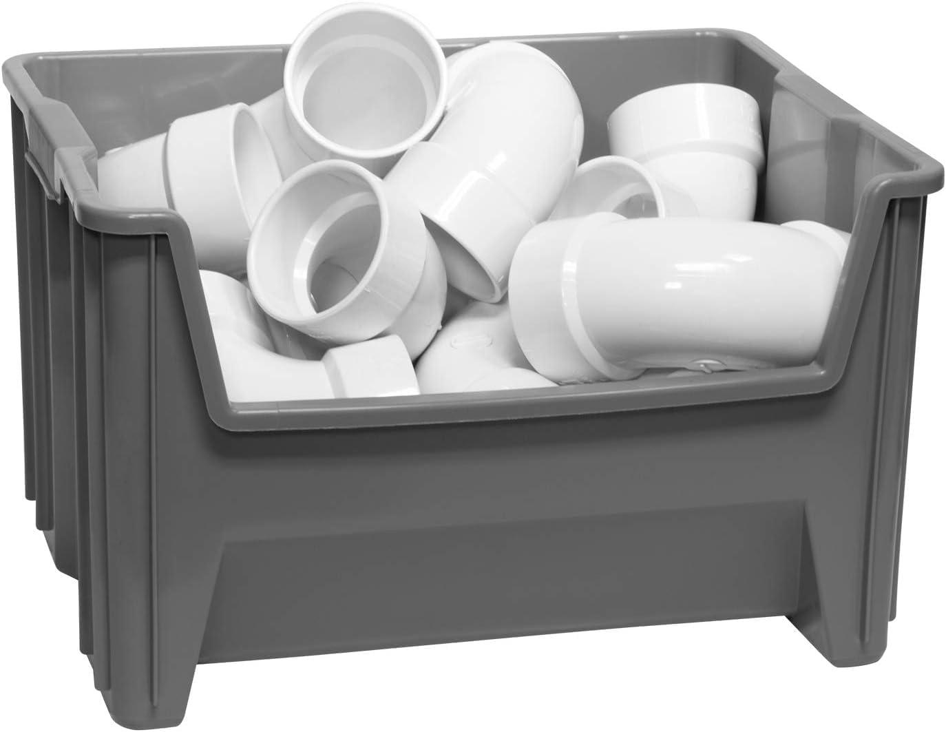 image:imageAkroMils 13014 StakNStore Heavy Duty Stackable Open Front Plastic Storage Container Bin 1712Inch x 11Inch x 1212Inch Clear 4PackGrey