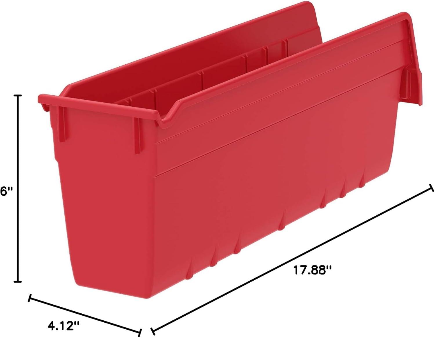 image:imageAkroMils 30048 Plastic Nesting ShelfMax Storage Bin Box 18Inch x 4Inch x 6Inch Clear 8PackRed
