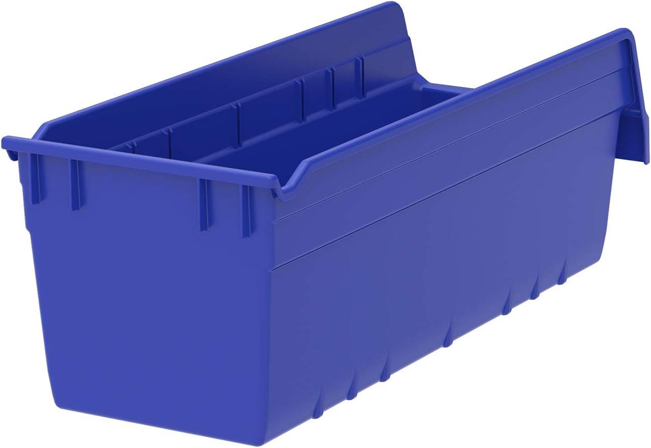 image:imageAkroMils 30098 ShelfMax Plastic Nesting Shelf Bin Box 18Inch Length x 675 Inch Width x 6Inch Height Blue 10PackBlue