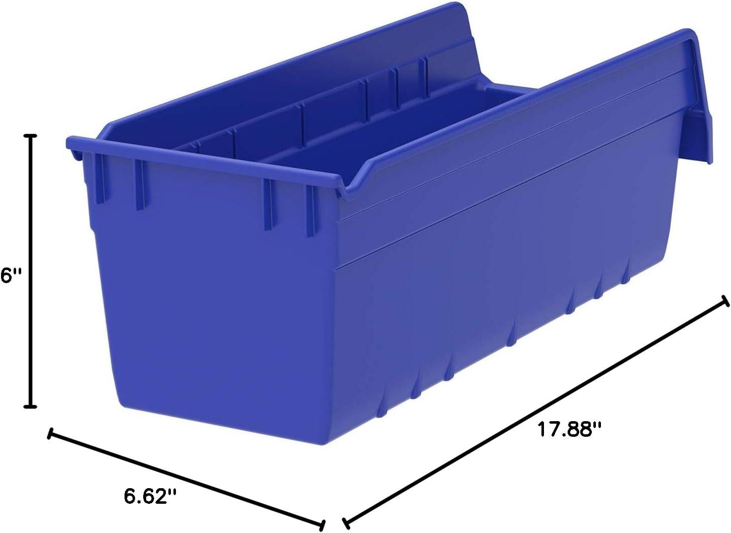 image:imageAkroMils 30098 ShelfMax Plastic Nesting Shelf Bin Box 18Inch Length x 675 Inch Width x 6Inch Height Blue 10PackBlue