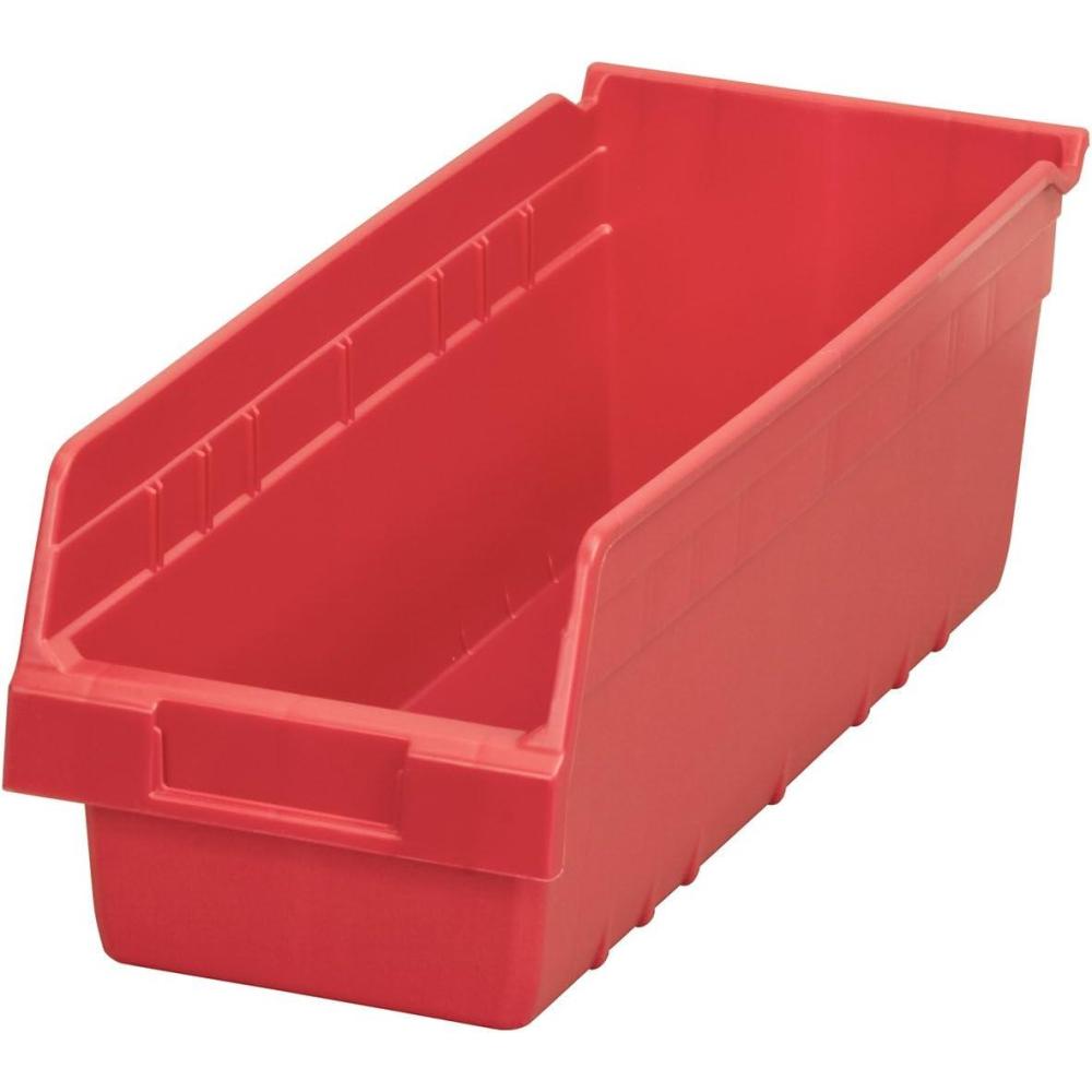 image:imageAkroMils 30098 ShelfMax Plastic Nesting Shelf Bin Box 18Inch Length x 675 Inch Width x 6Inch Height Blue 10PackRed